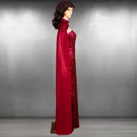 GIFFNISETI size M burgundy sequined 2-piece evening ensemble long gown + shrug - Picture 4 of 16